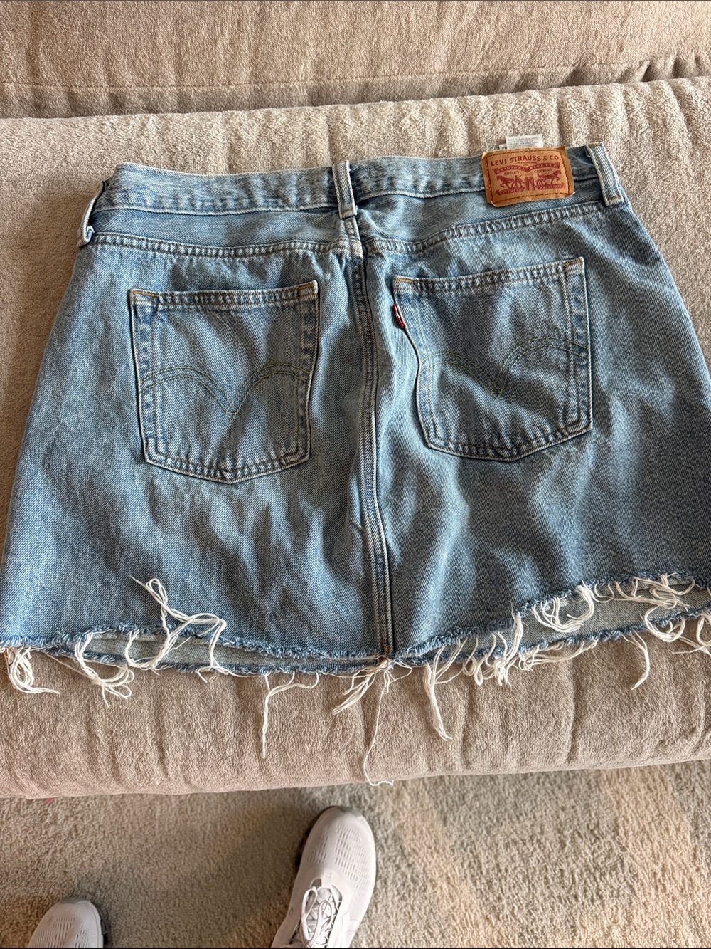 Levi's Washed Blue Denim Frayed-Hem Mini Skirt